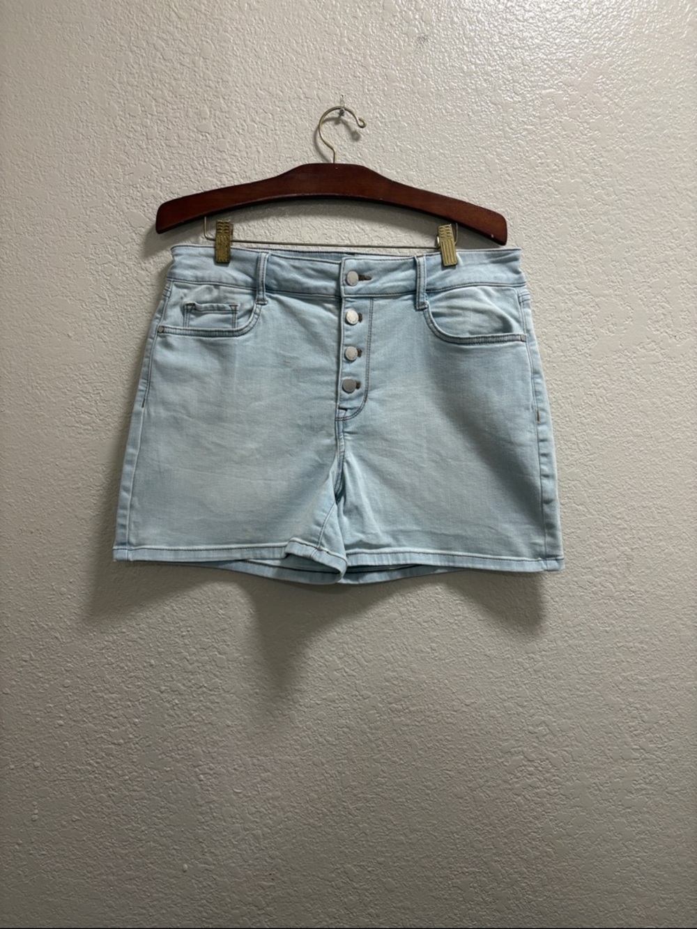 Nine West Light Wash High-Rise Button-Front Denim Shorts